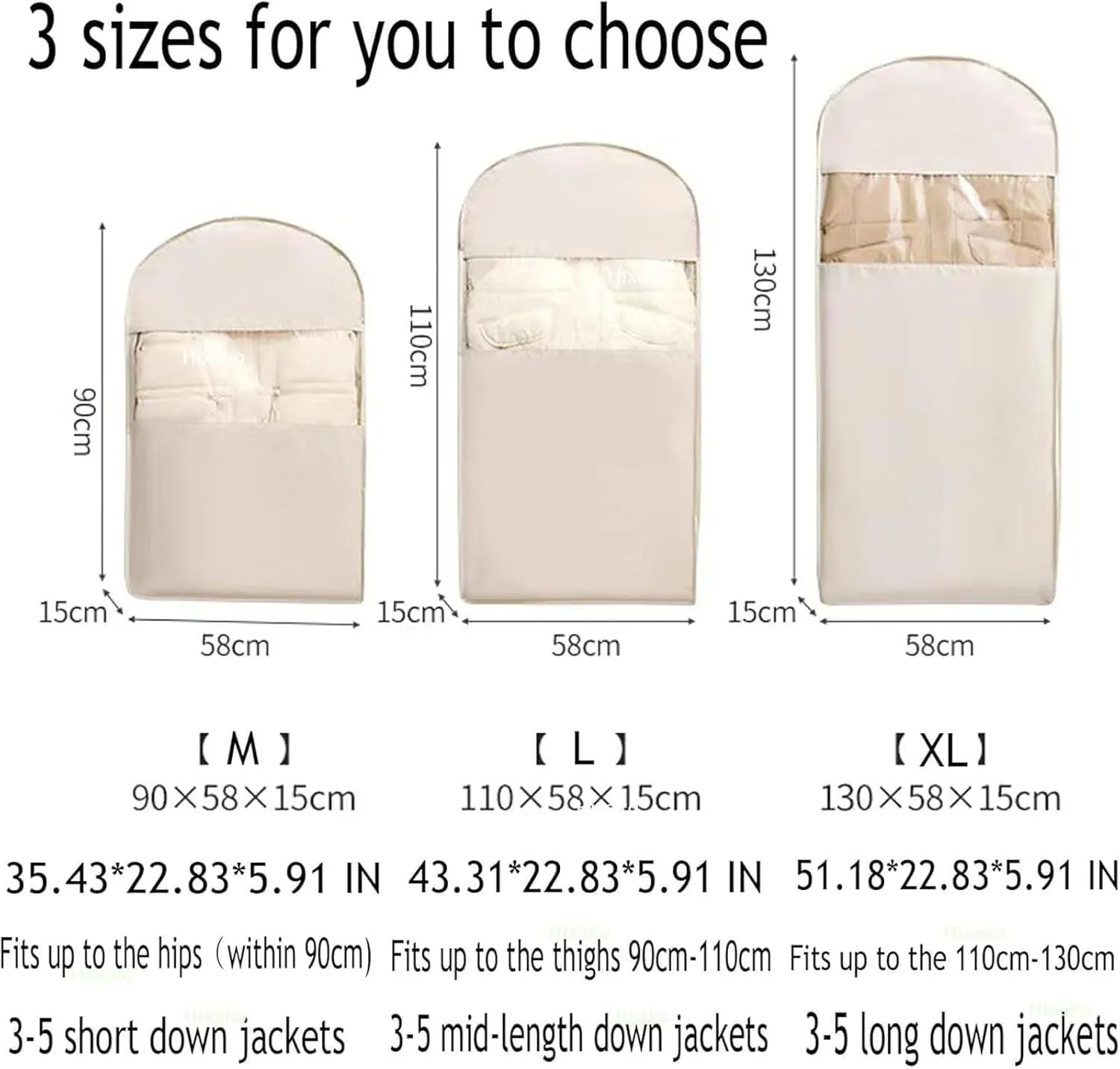 Space Saving Hanging Garment Bag with Self Compression Zipper,Space Saver Closet Organizers,Dust Cover Clothes Bags for Down Coat (1Pcs Oatmeal, 35.4322.835.91)