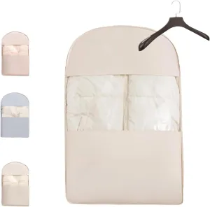 Space Saving Hanging Garment Bag with Self Compression Zipper,Space Saver Closet Organizers,Dust Cover Clothes Bags for Down Coat (1Pcs Oatmeal, 35.4322.835.91)