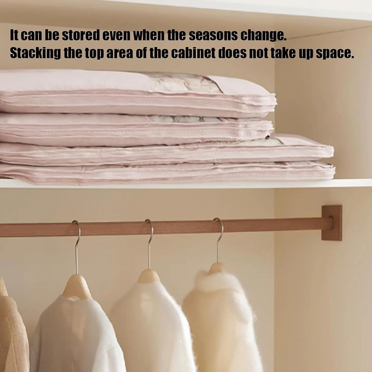 Space Saving Hanging Garment Bag with Self Compression Zipper,Space Saver Closet Organizers,Dust Cover Clothes Bags for Down Coat (1Pcs Oatmeal, 35.4322.835.91)
