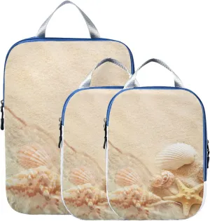 Starfish Seashell Summer Beach Compression Packing Cubes for Travel Packing Organizers Backpack 3 Pack Luggage Travel Essentials Carry Must Haves Waterproof Suitcase Storage Bags