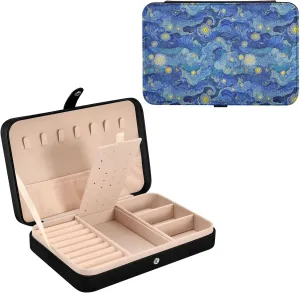 starry sky Jewelry Box for Women Girls, PU Leather Jewelry Travel Organizer, Portable Small Jewelry Case, Personalized Jewelry Storage Holder for Ring Earrings Necklace Bracelet boxes