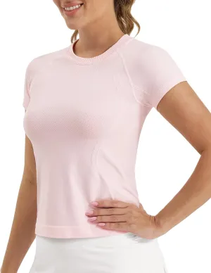 Stelle Women Seamless Workout Tops Short Sleeve Athletic Shirts Breathable Moisture Wicking Tees