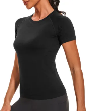 Stelle Women Seamless Workout Tops Short Sleeve Athletic Shirts Breathable Moisture Wicking Tees