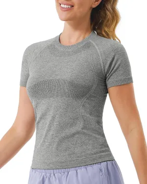 Stelle Women Seamless Workout Tops Short Sleeve Athletic Shirts Breathable Moisture Wicking Tees