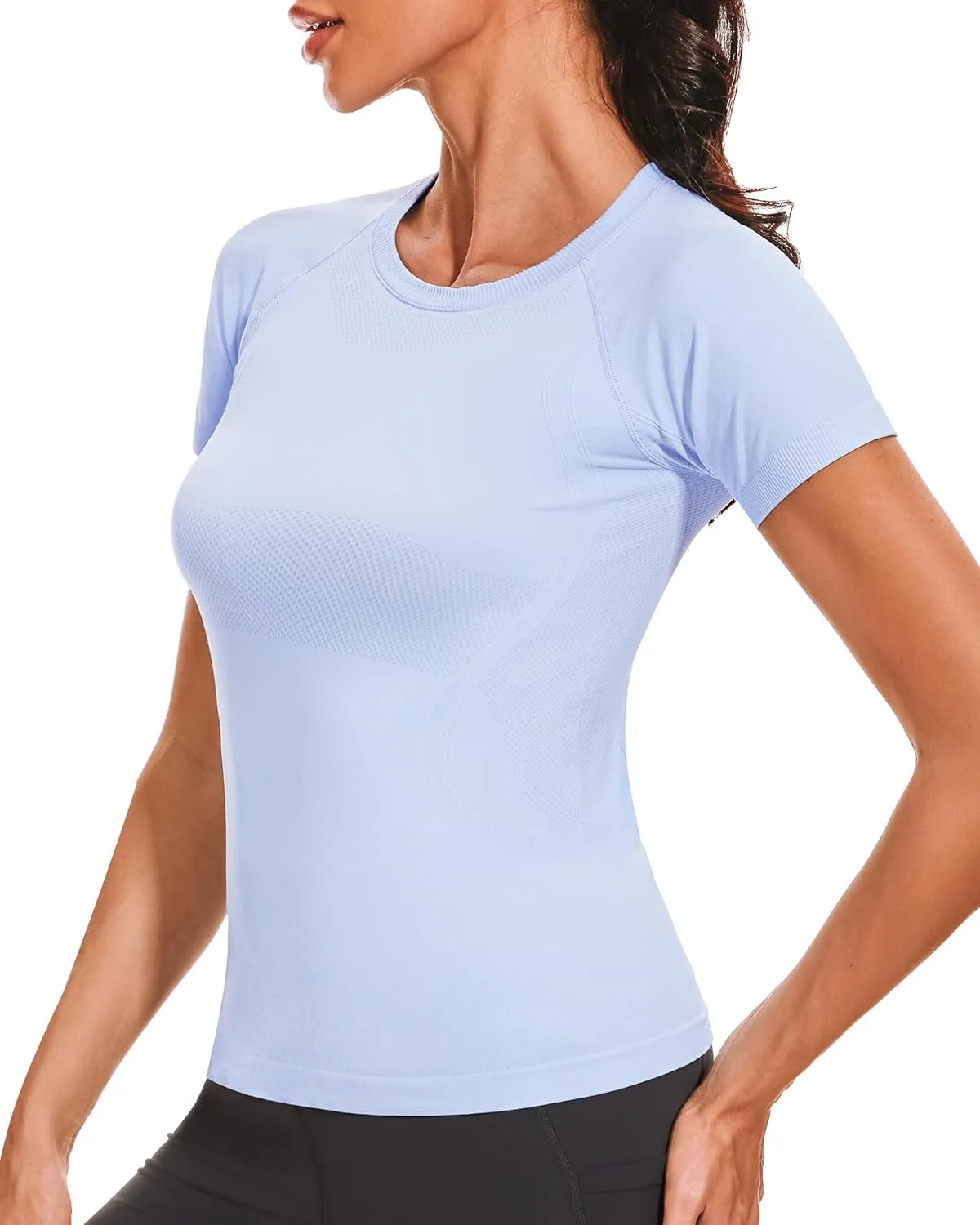 Stelle Women Seamless Workout Tops Short Sleeve Athletic Shirts Breathable Moisture Wicking Tees