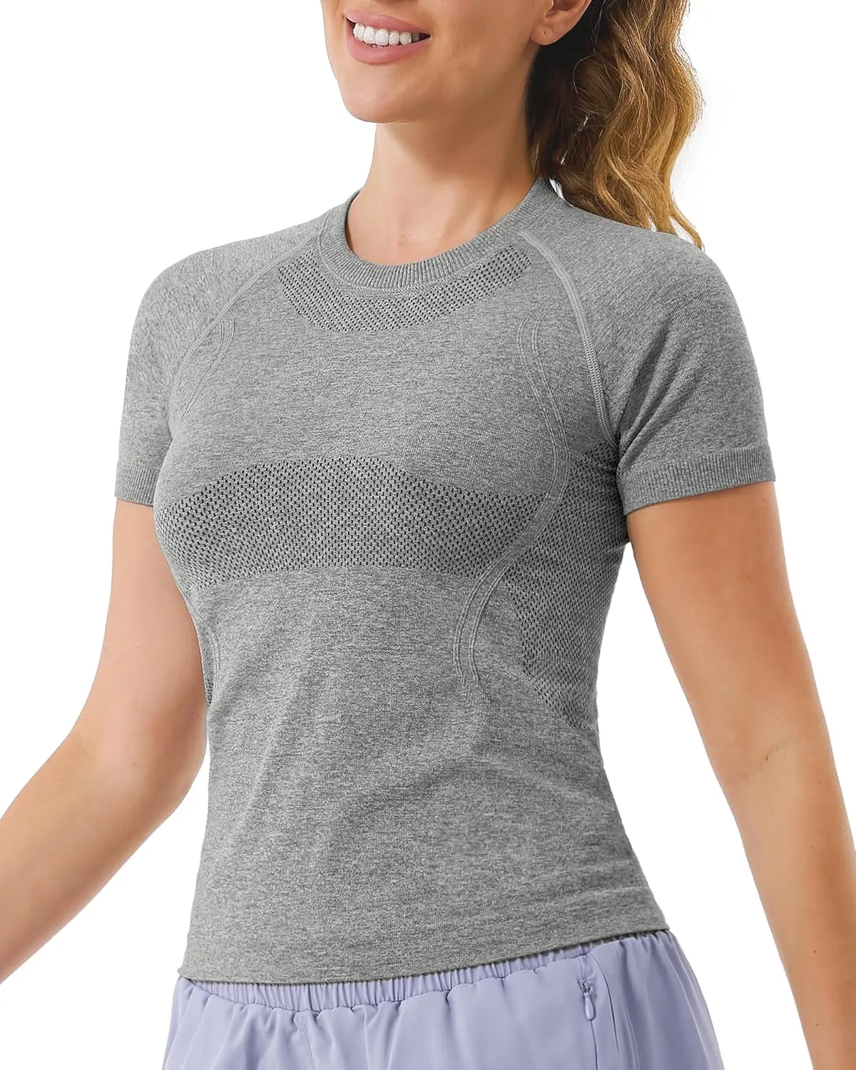 Stelle Women Seamless Workout Tops Short Sleeve Athletic Shirts Breathable Moisture Wicking Tees