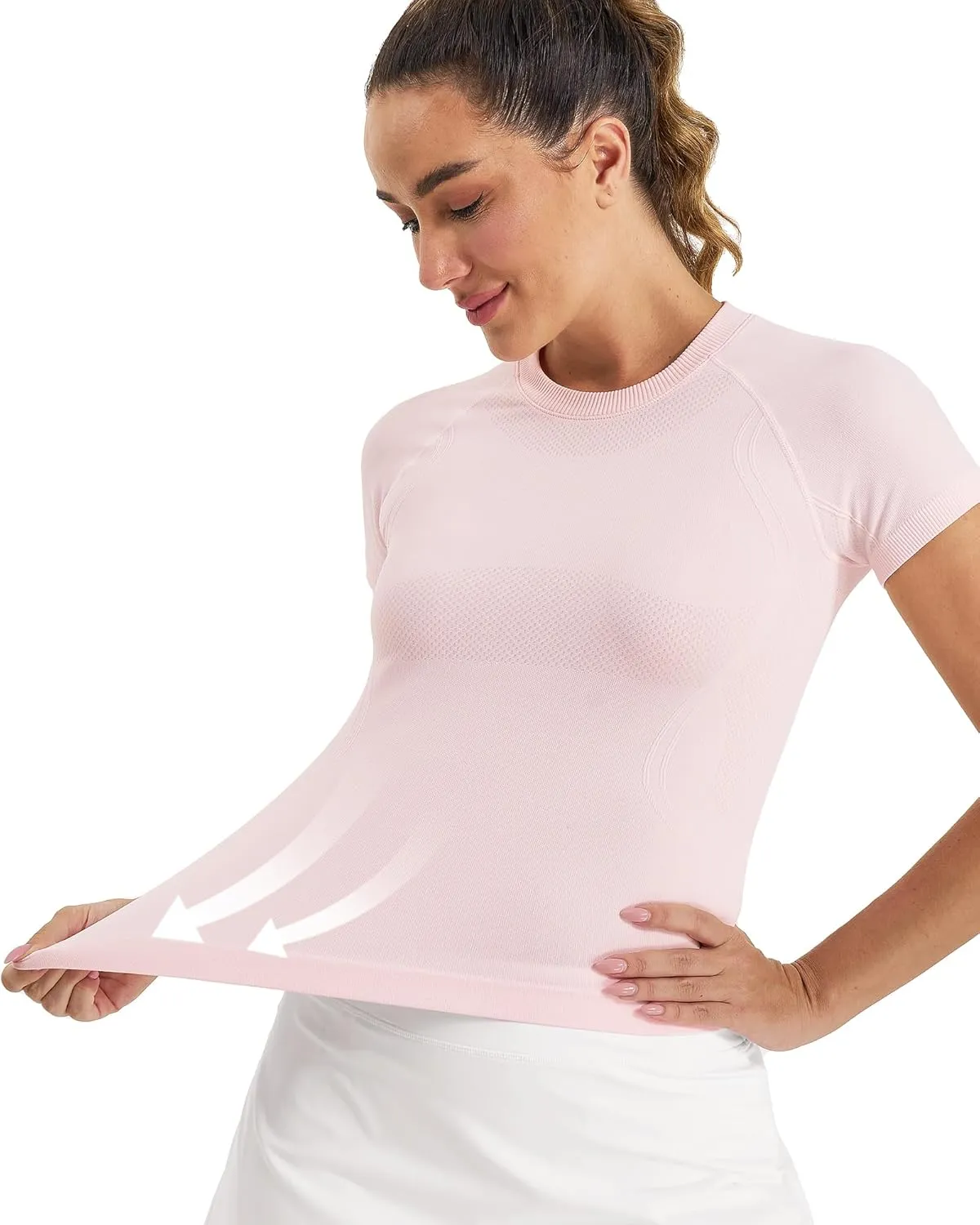 Stelle Women Seamless Workout Tops Short Sleeve Athletic Shirts Breathable Moisture Wicking Tees