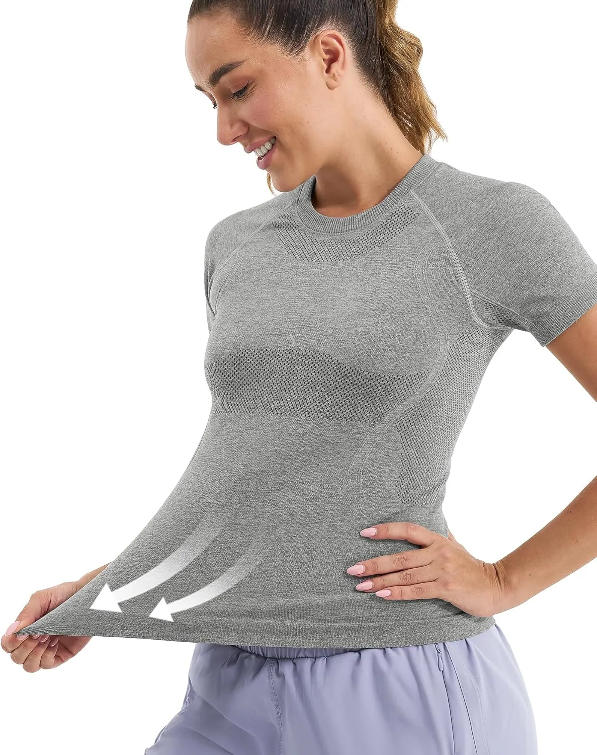 Stelle Women Seamless Workout Tops Short Sleeve Athletic Shirts Breathable Moisture Wicking Tees
