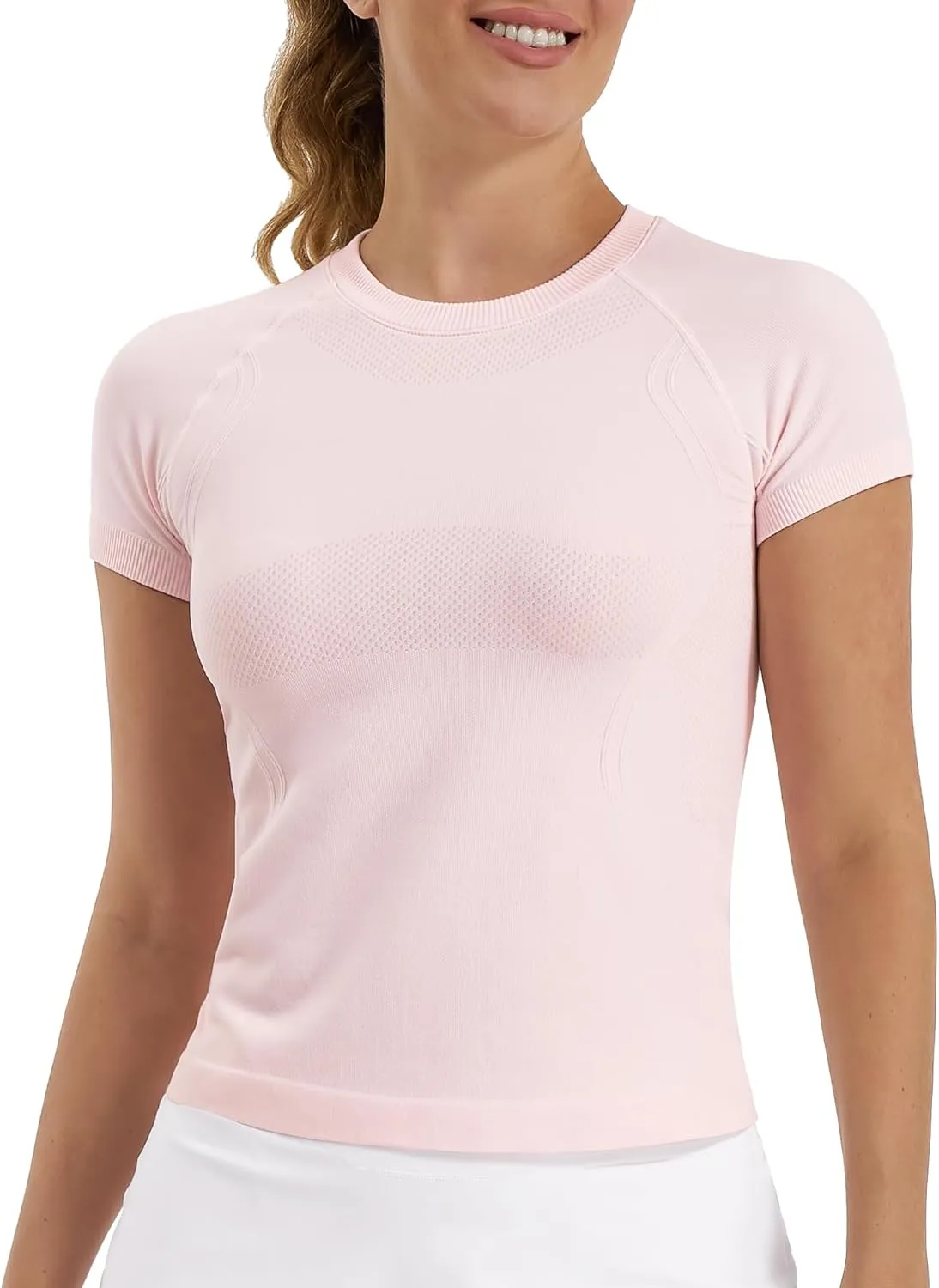 Stelle Women Seamless Workout Tops Short Sleeve Athletic Shirts Breathable Moisture Wicking Tees