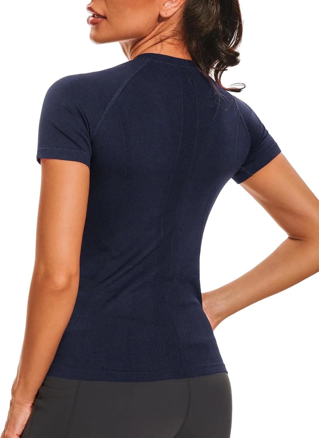 Stelle Women Seamless Workout Tops Short Sleeve Athletic Shirts Breathable Moisture Wicking Tees