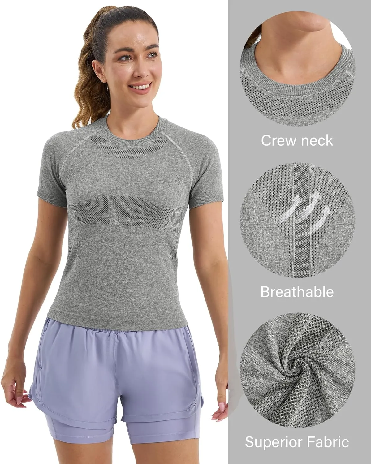 Stelle Women Seamless Workout Tops Short Sleeve Athletic Shirts Breathable Moisture Wicking Tees