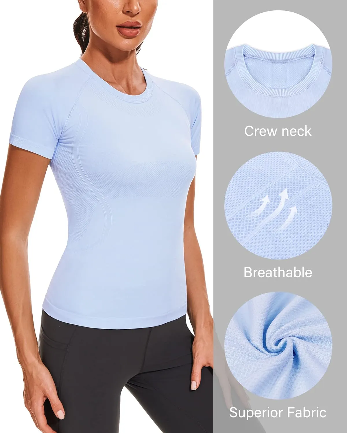 Stelle Women Seamless Workout Tops Short Sleeve Athletic Shirts Breathable Moisture Wicking Tees