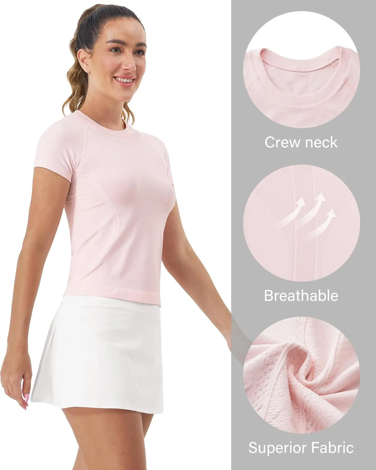 Stelle Women Seamless Workout Tops Short Sleeve Athletic Shirts Breathable Moisture Wicking Tees