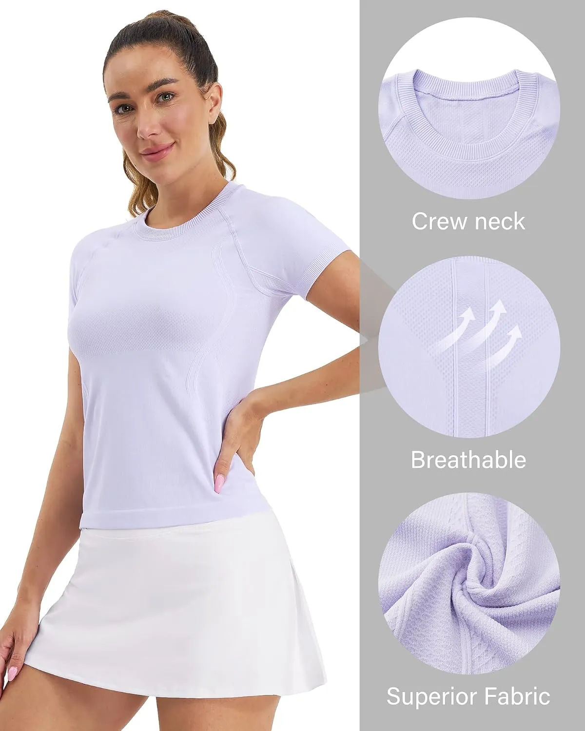 Stelle Women Seamless Workout Tops Short Sleeve Athletic Shirts Breathable Moisture Wicking Tees