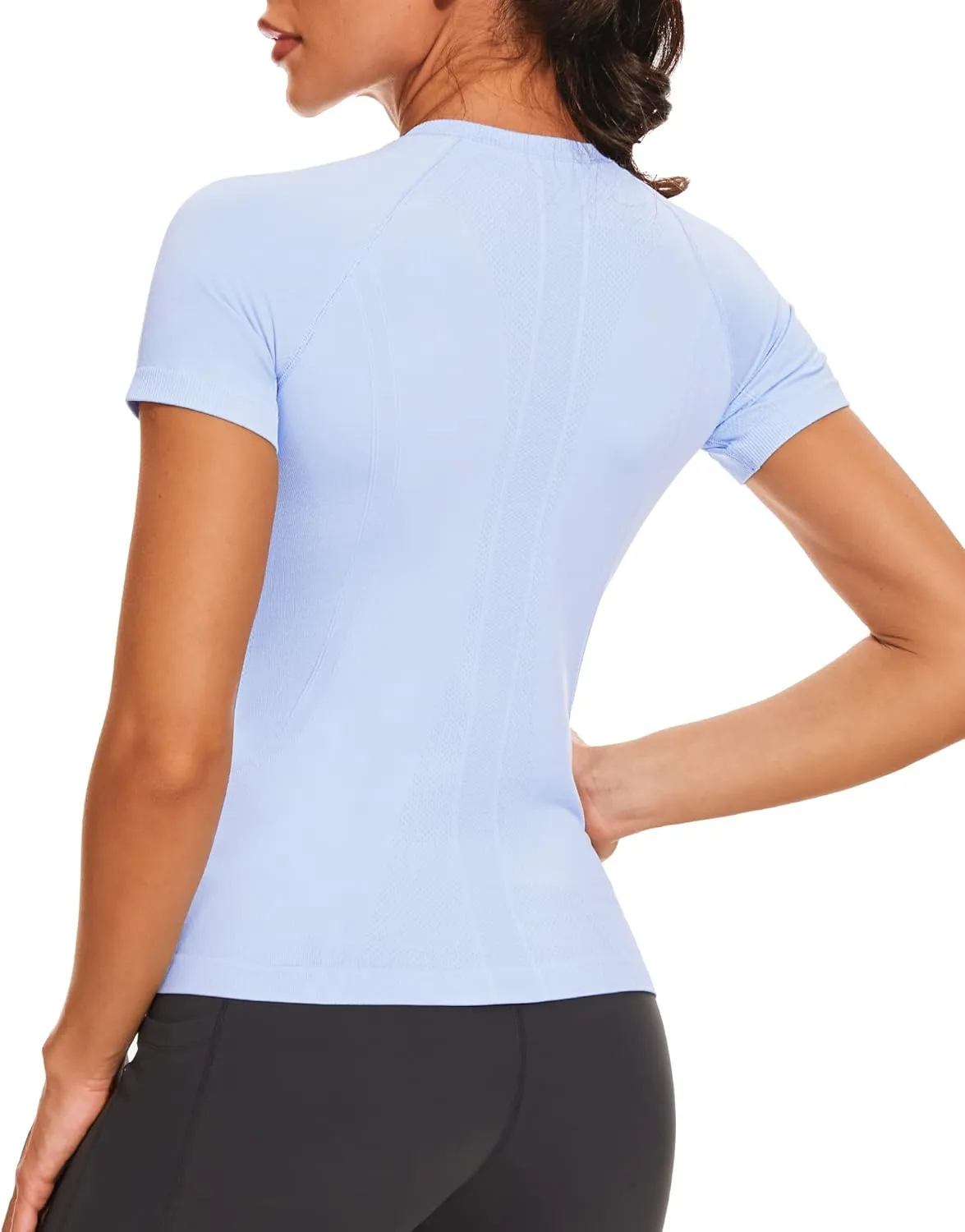 Stelle Women Seamless Workout Tops Short Sleeve Athletic Shirts Breathable Moisture Wicking Tees