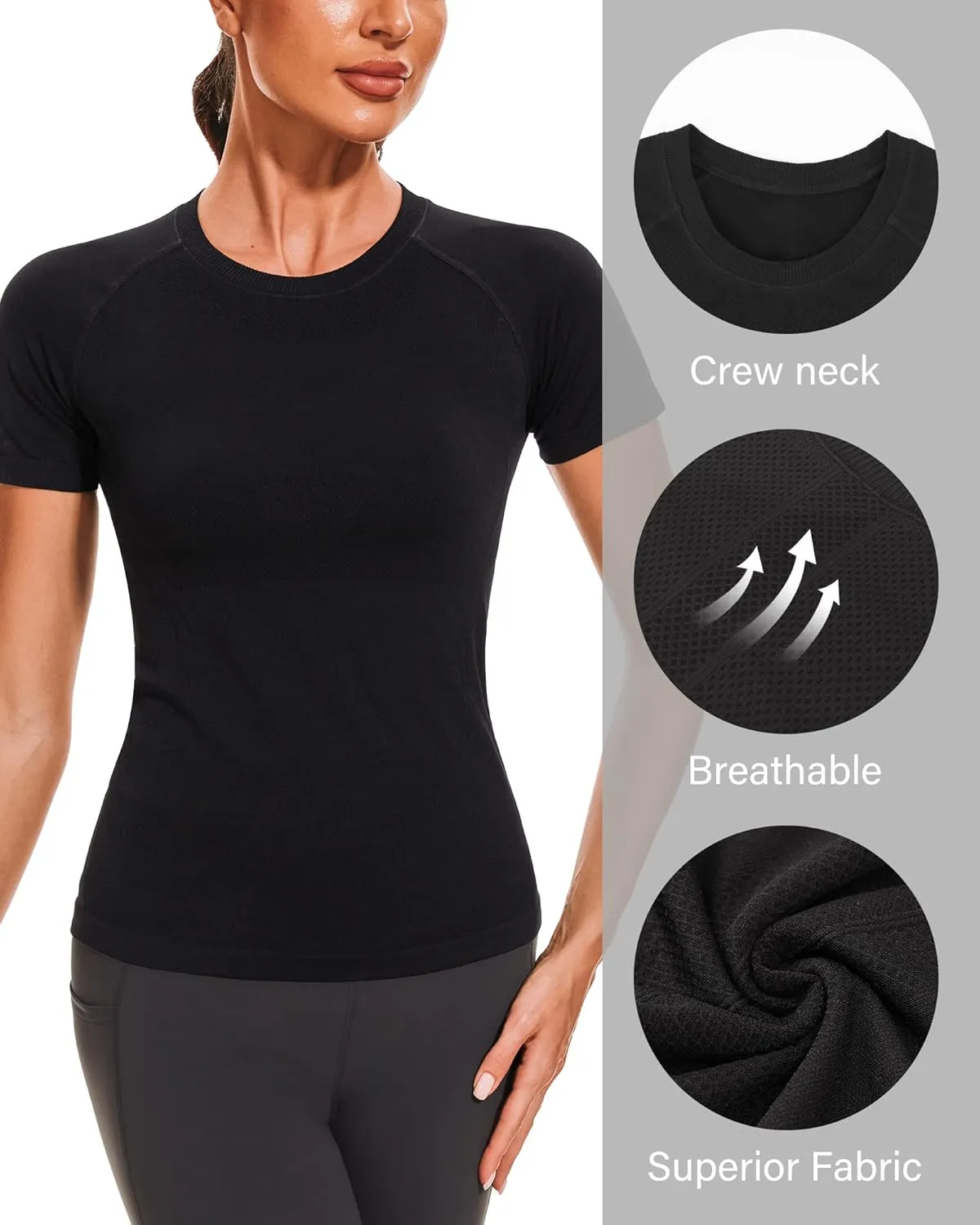 Stelle Women Seamless Workout Tops Short Sleeve Athletic Shirts Breathable Moisture Wicking Tees