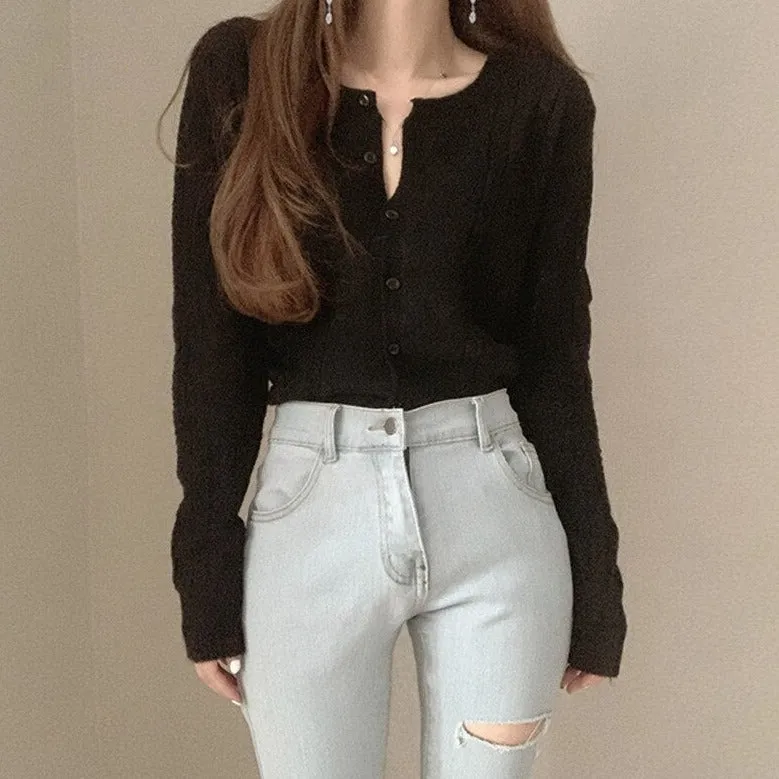 Structured Cardigan With Round Neck