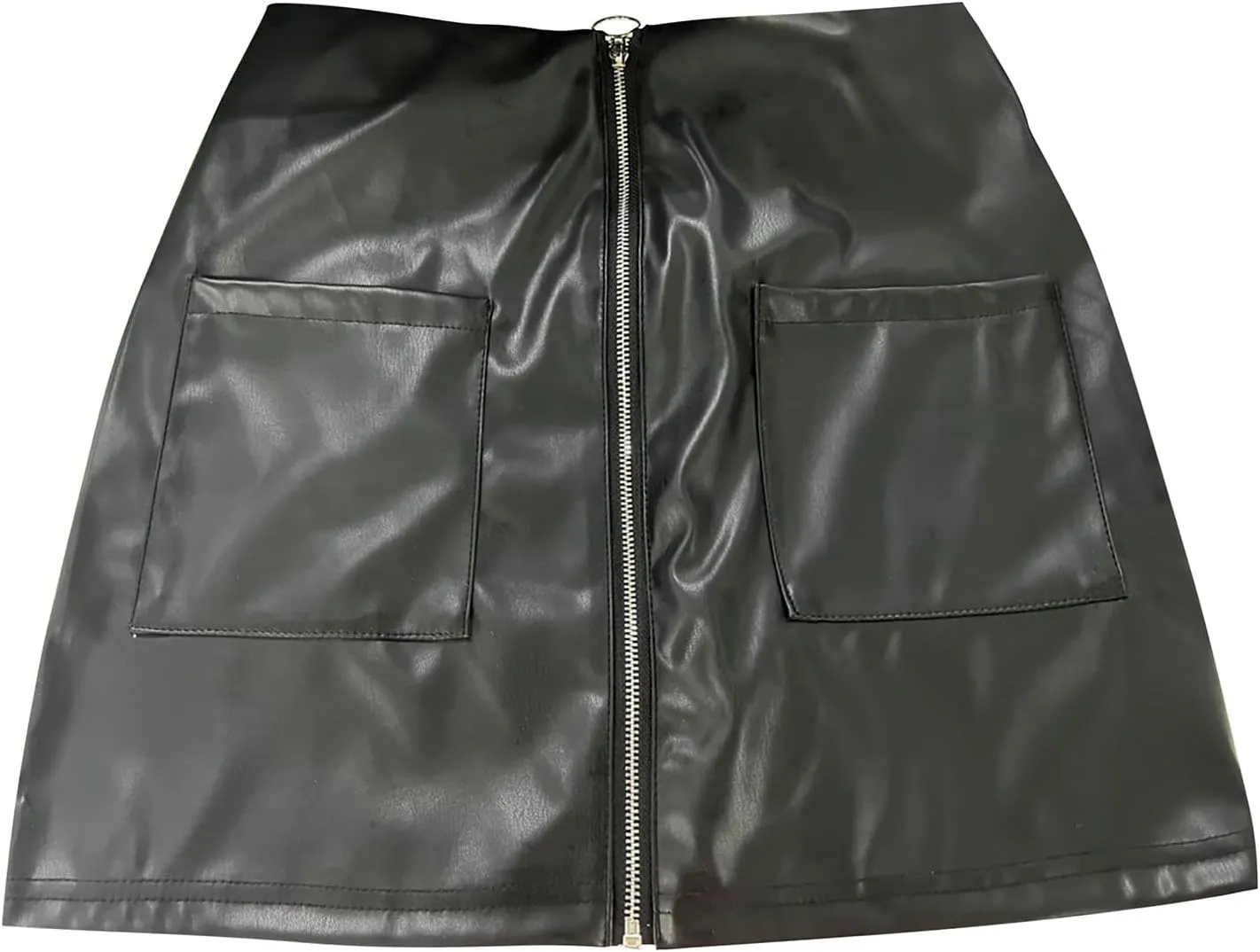 Stylish Women's Stylish Slim Fit Mini Skirt with Pockets Zipper PU Leather Casual High Waist Rave Club Outfit Crib Skirt