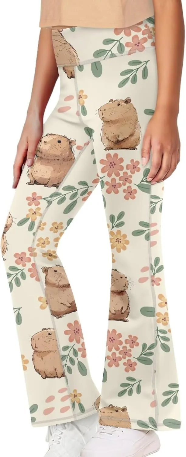 Summer Casual Soft Flare Leggings Yoga Pants for Girls Comfy Stretchy Bell Bottom Trousers Kids Relax Daily Wear
