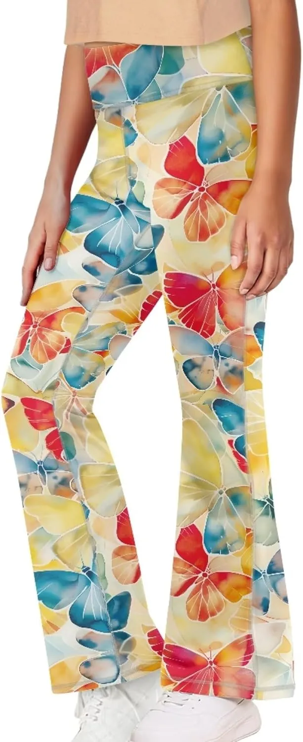 Summer Casual Soft Flare Leggings Yoga Pants for Girls Comfy Stretchy Bell Bottom Trousers Kids Relax Daily Wear