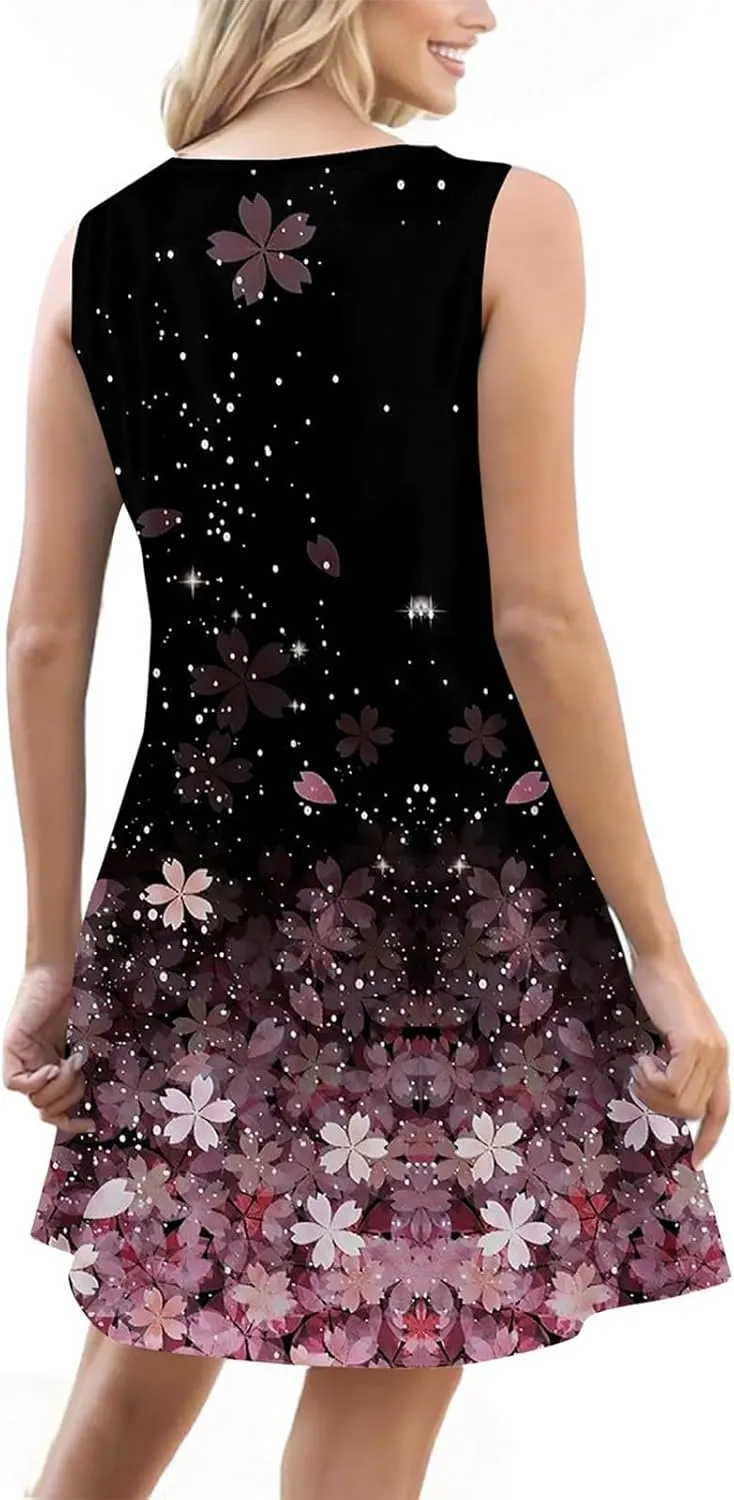 Summer Dresses for Women 2025 Loose Fit Sundress Sleeveless V Neck Beach Vacation Dress Casual Tank Dress with Pockets
