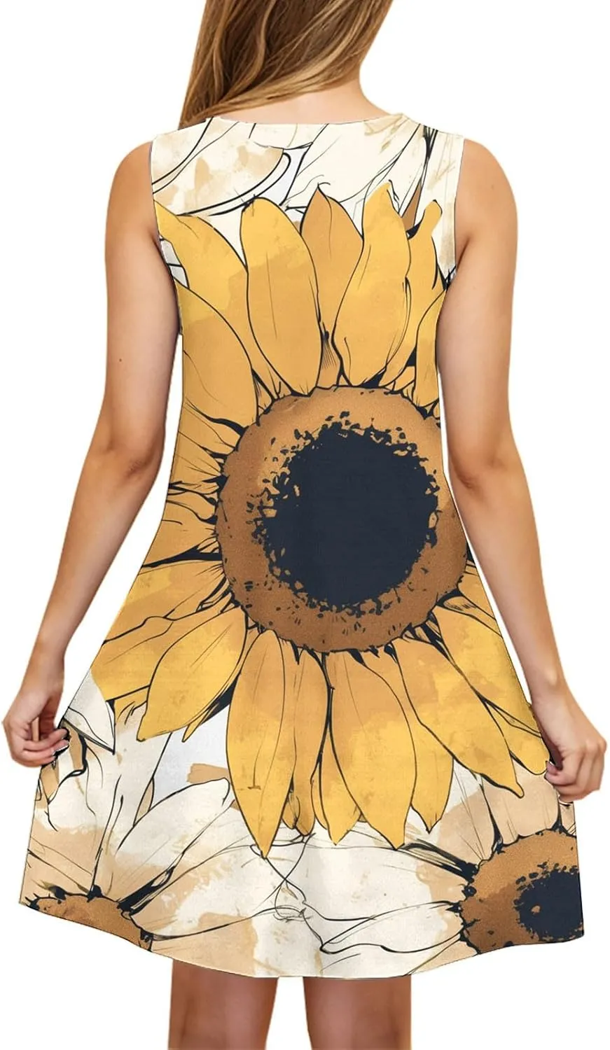 Summer Dresses for Women Sleevless Floral Midi Dress Ruffle Hem V Neck Dress Holiday Dresses for Women