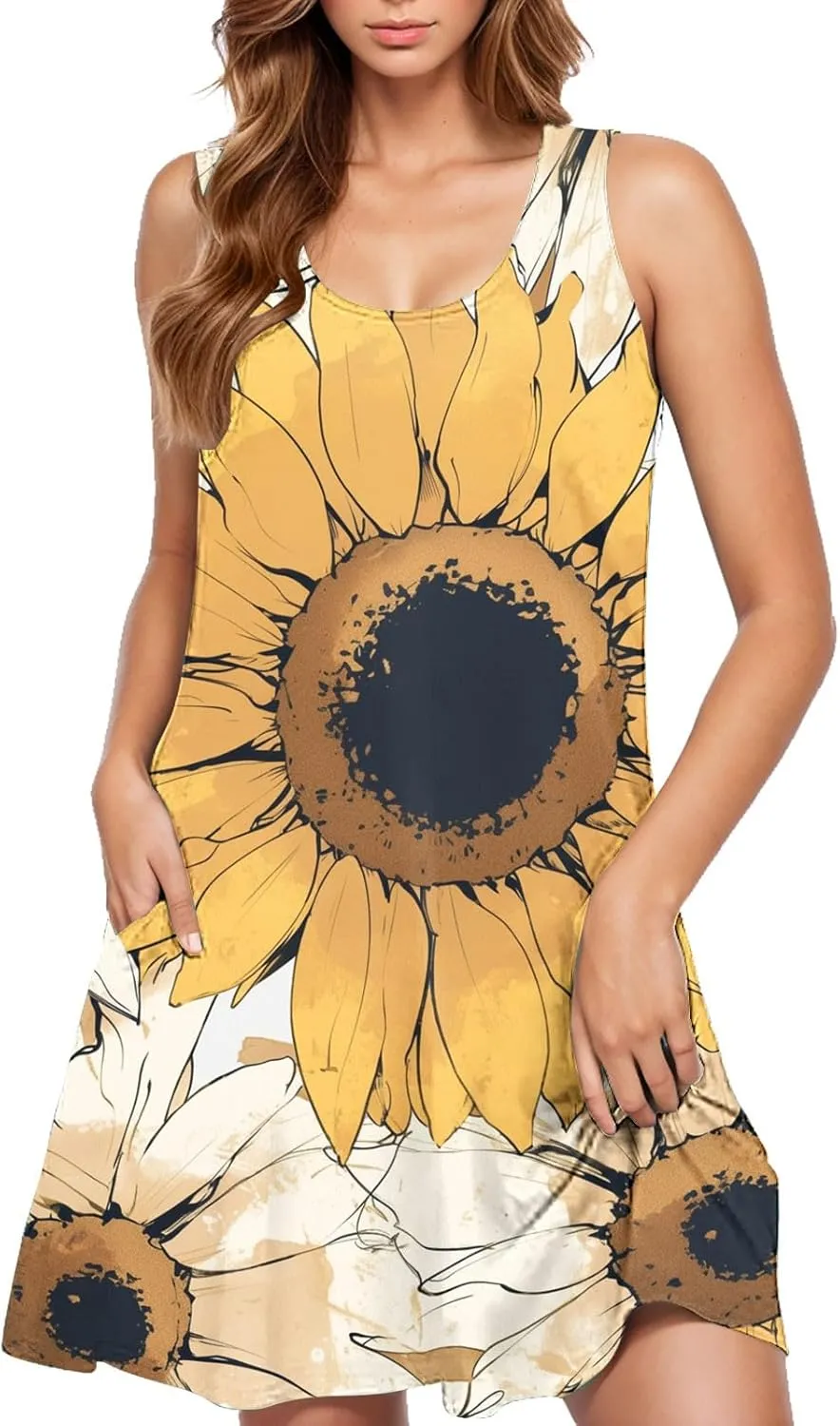 Summer Dresses for Women Sleevless Floral Midi Dress Ruffle Hem V Neck Dress Holiday Dresses for Women