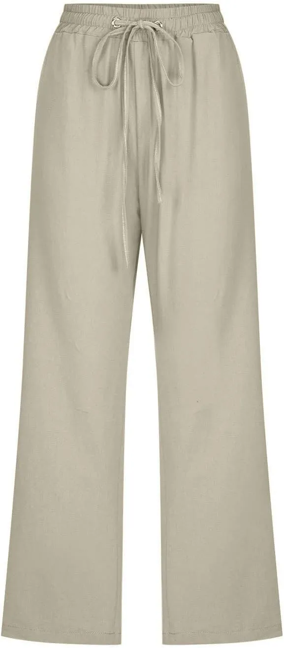 Summer Pants for Women - Linen Capri Pants for Women Cropped Casual Pants Baggy Beach Pants with Pockets Lounge Trousers