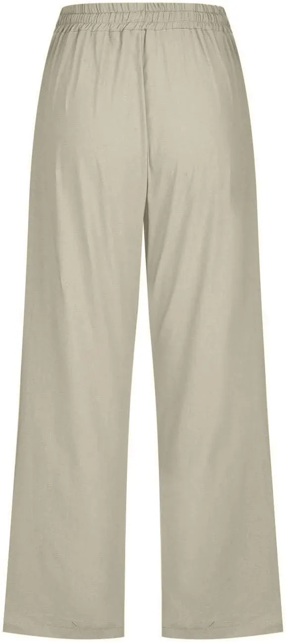 Summer Pants for Women - Linen Capri Pants for Women Cropped Casual Pants Baggy Beach Pants with Pockets Lounge Trousers
