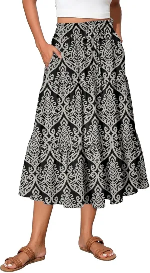 Summer Skirt for Women Comfy Tiered Elastic High Waisted Floral Maxi Skirts Vacation A-Line Flowy Swing Long Skorts