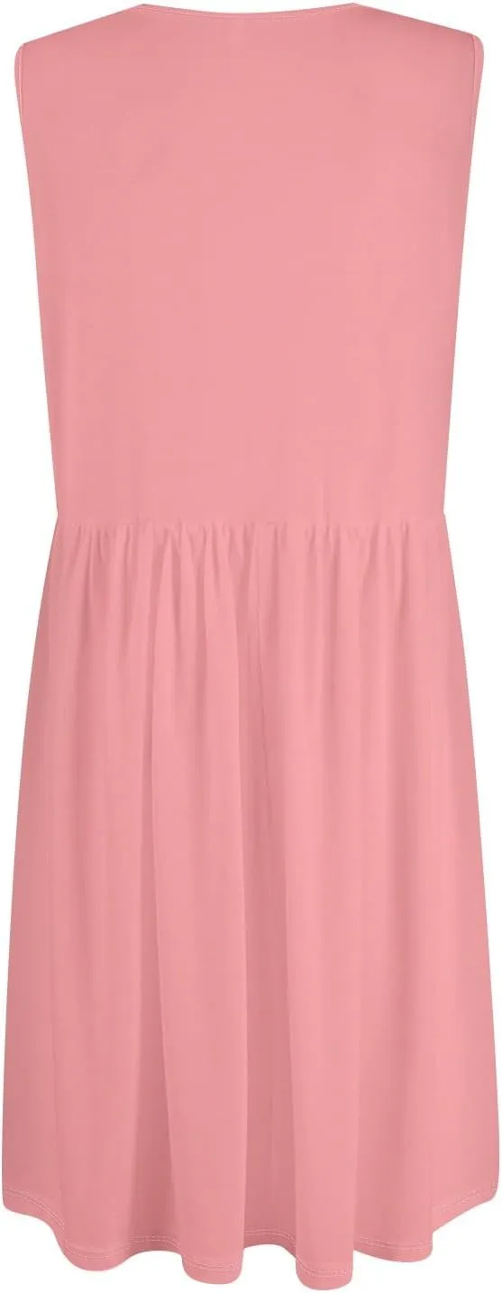 Sun Dresses for Women 2025 Summer Casual Sleeveless Button Beach Dresses Trendy Solid Color V Neck Dress with Pocket
