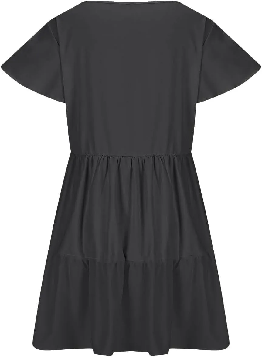 Sundresses for Women 2024 Trendy Ruffle Cap Sleeve Boho Babydoll Mini Dress Summer Casual Beach Tiered T Shirt Dress