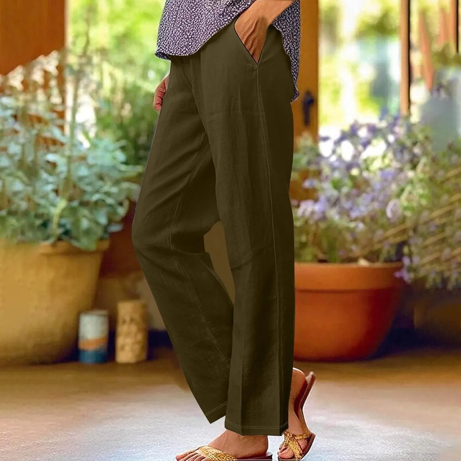 Sweat Pants for Womens Casual Cotton and Linen Long Pants Women Summer Boho Lightweight Palazzo Pants Yoga Pants