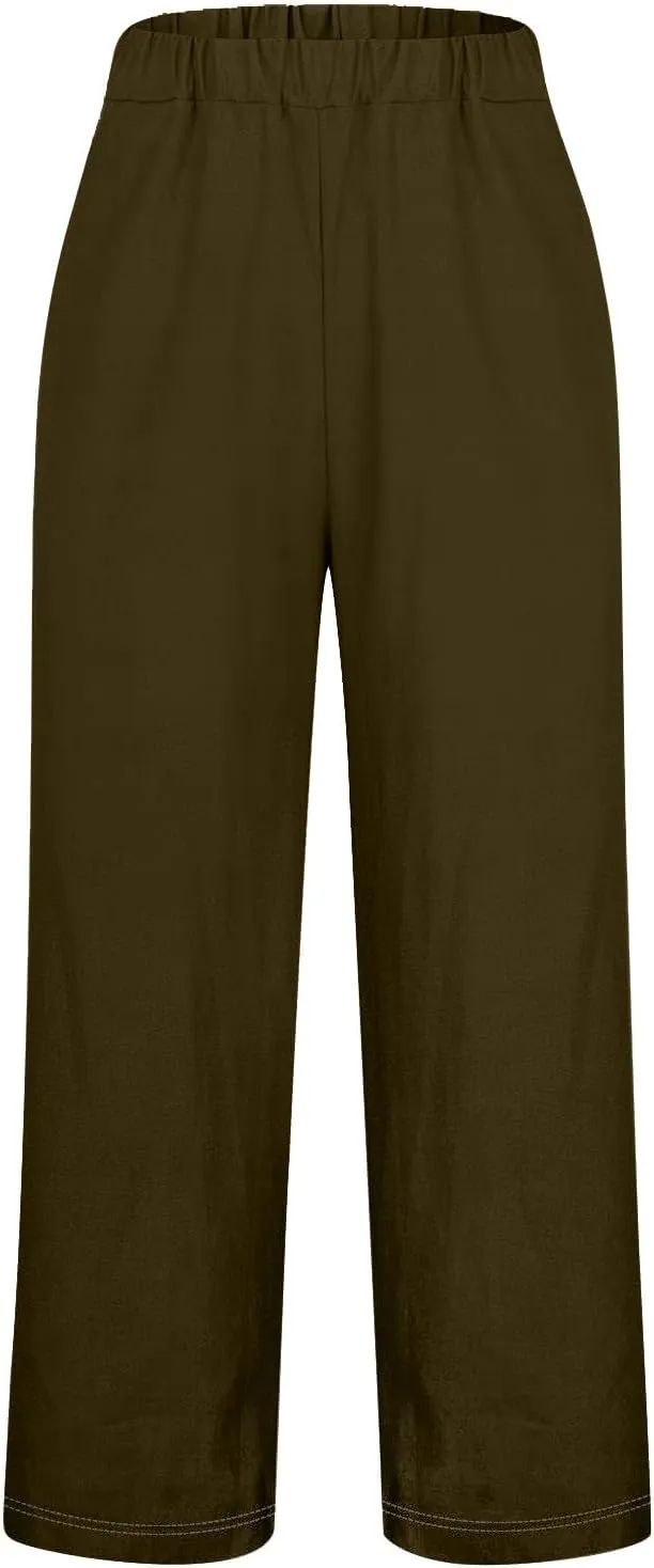 Sweat Pants for Womens Casual Cotton and Linen Long Pants Women Summer Boho Lightweight Palazzo Pants Yoga Pants