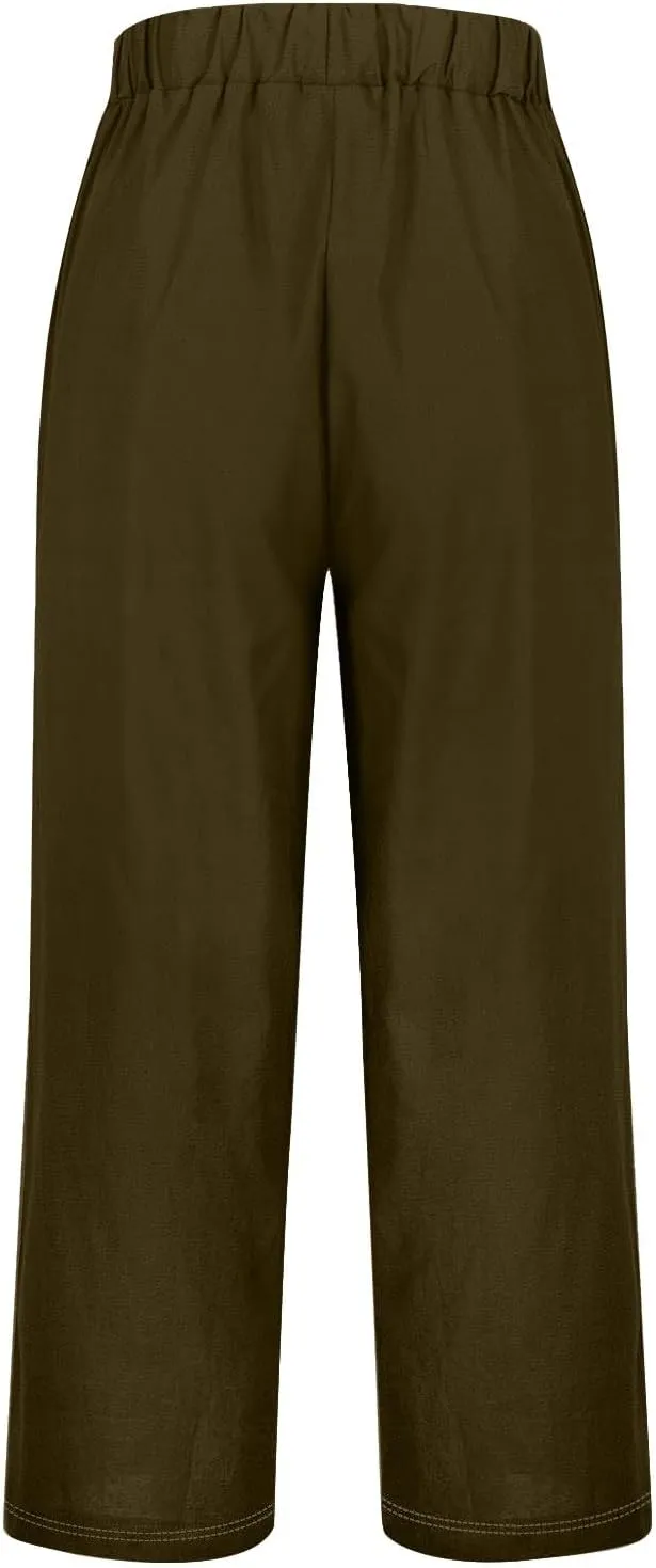Sweat Pants for Womens Casual Cotton and Linen Long Pants Women Summer Boho Lightweight Palazzo Pants Yoga Pants