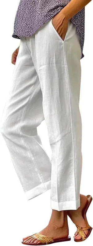 Sweat Pants for Womens Casual Cotton and Linen Long Pants Women Summer Boho Lightweight Palazzo Pants Yoga Pants