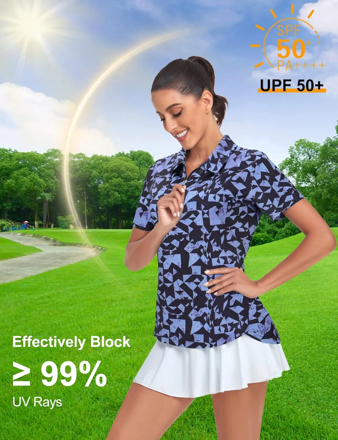 Tanst Sky Women's Golf Polo Shirts Short Sleeve Quarter Zip Pullover Moisture Wicking Workout Tops