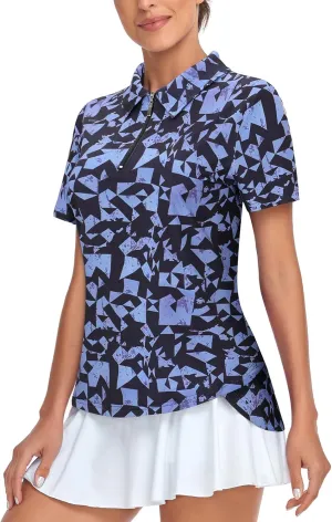 Tanst Sky Women's Golf Polo Shirts Short Sleeve Quarter Zip Pullover Moisture Wicking Workout Tops
