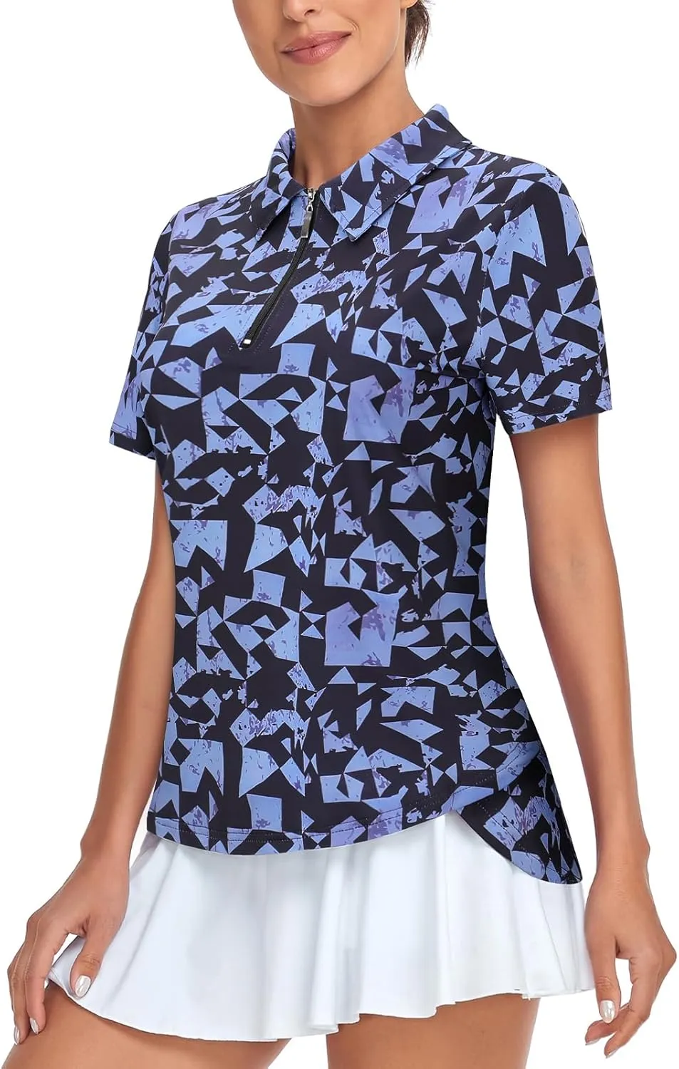 Tanst Sky Women's Golf Polo Shirts Short Sleeve Quarter Zip Pullover Moisture Wicking Workout Tops