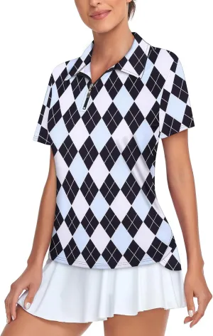 Tanst Sky Women's Golf Polo Shirts Short Sleeve Quarter Zip Pullover Moisture Wicking Workout Tops