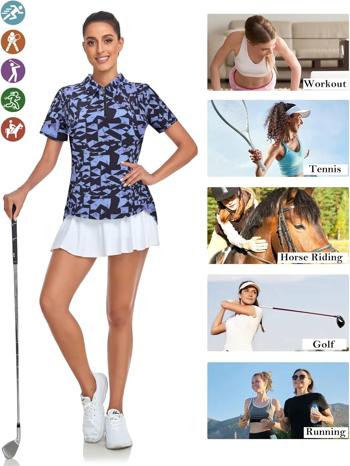 Tanst Sky Women's Golf Polo Shirts Short Sleeve Quarter Zip Pullover Moisture Wicking Workout Tops