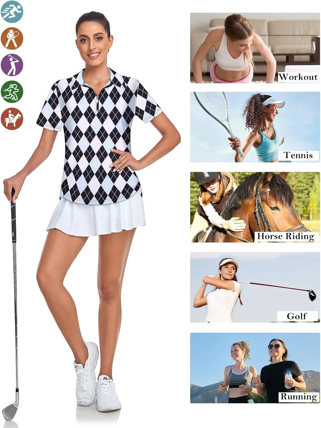 Tanst Sky Women's Golf Polo Shirts Short Sleeve Quarter Zip Pullover Moisture Wicking Workout Tops