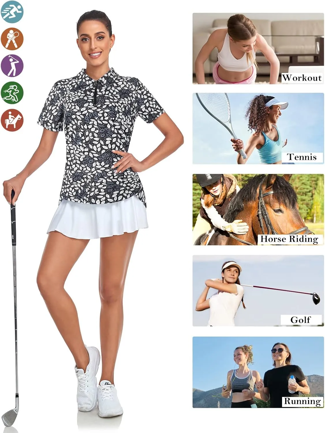 Tanst Sky Women's Golf Polo Shirts Short Sleeve Quarter Zip Pullover Moisture Wicking Workout Tops
