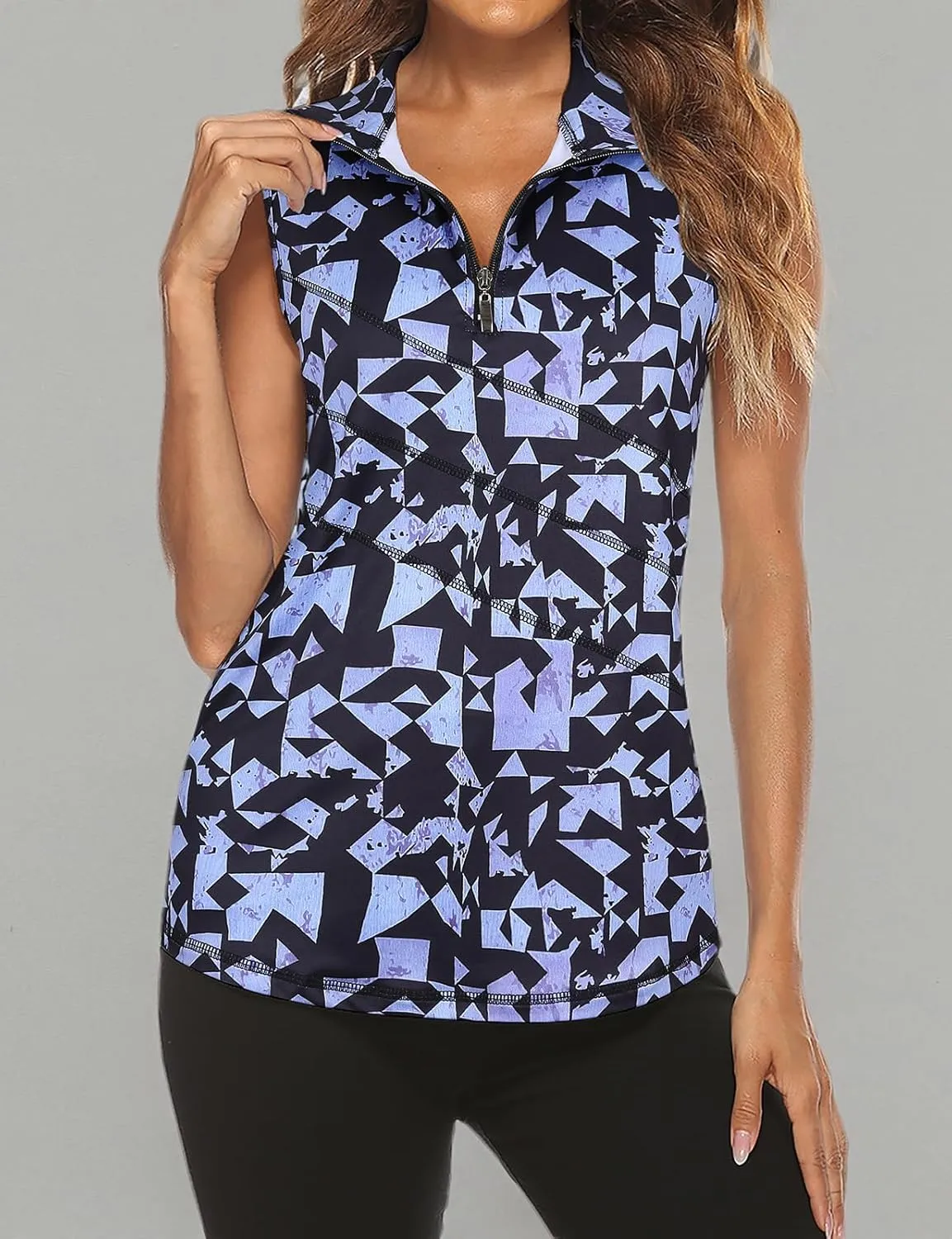 Tanst Sky Women's Sleeveless Golf Polo Shirts Quarter Zip Workout Tank Top Moisture Wicking Clothes