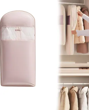 Taprinferior Hanging Garment Bag, 2025 Space Saving Hanging Garment Bag with Self Compression Zipper, Dust Cover Clothes Bags for Down Coat, Use with Hangers, for Closet Storage (Pink-L)