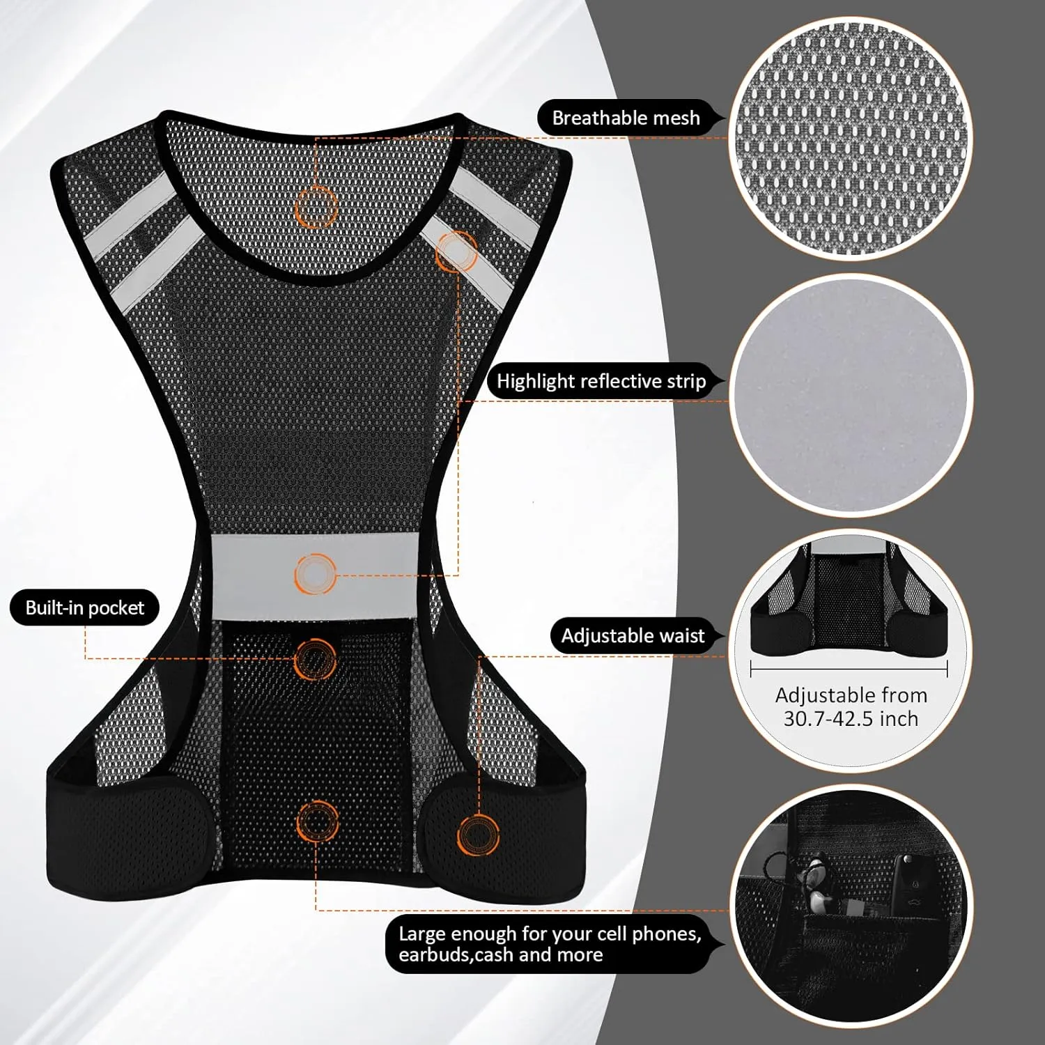 TCCFCCT Reflective Running Vest, High Visibility Running Gear with Large Pocket
