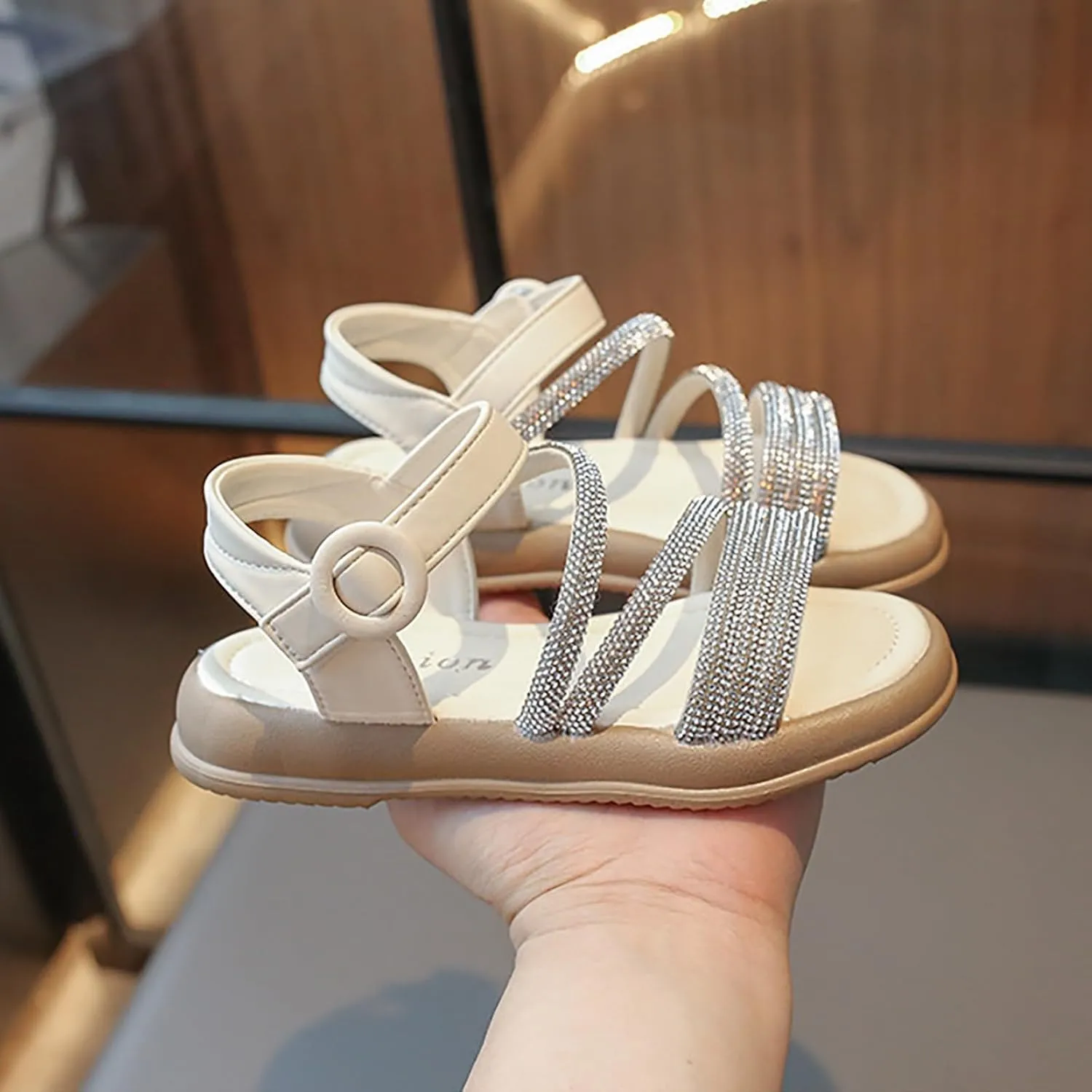 Toddler Flower Girl Sandals Girl Summer Dress Shoes Toddler Little Kid Roman Crystal Sandals for Wedding Party