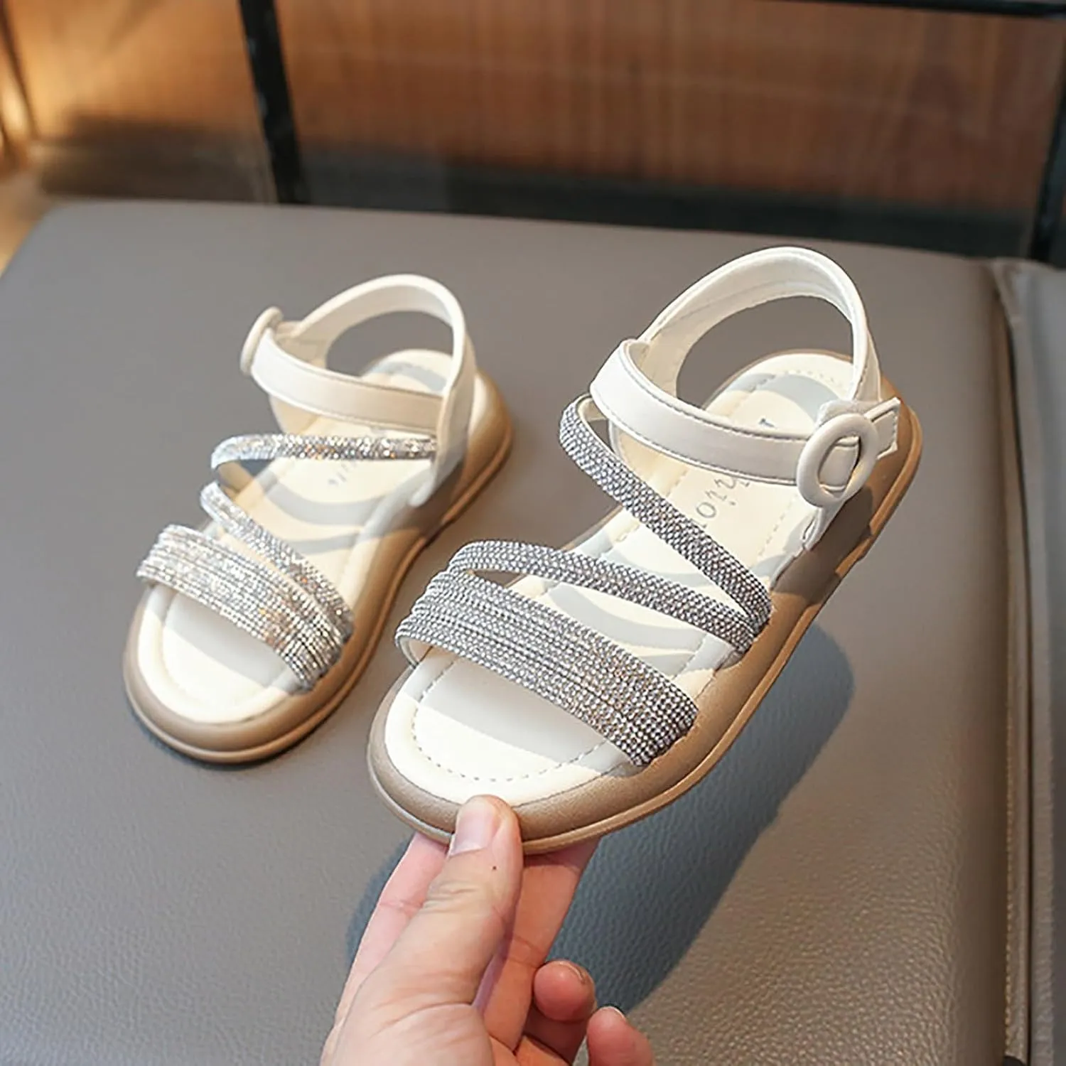 Toddler Flower Girl Sandals Girl Summer Dress Shoes Toddler Little Kid Roman Crystal Sandals for Wedding Party