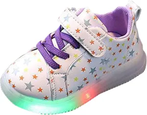 Toddler Girls Light Up Shoes, Kids Lightweight Breathable Soft Anti-Slip Flashing Sport Sneakers with Star Pattern