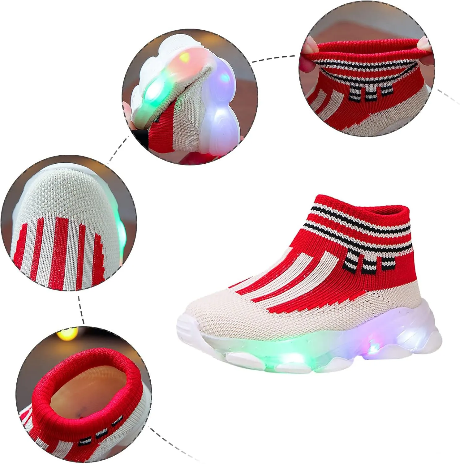 Toddler Mesh Light Up Shoes Lightweight Flashing Breathable Soft Sole Walking Sock Sneakers for Boys Girls Kids